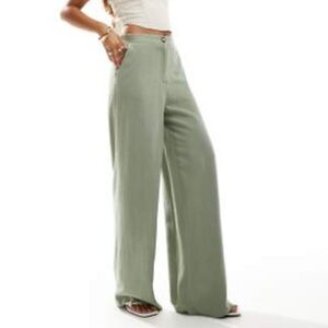ASOS DESIGN Tailored Wide leg dad pants • size US 4 • green khaki linen